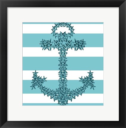 Framed Starfish Anchor in Turquoise and White Print