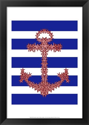 Framed Red Starfish Anchor on Blue and White Print