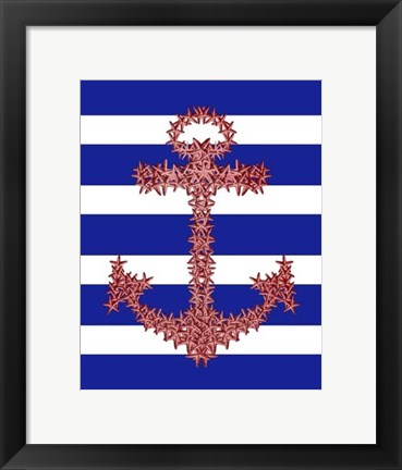 Framed Red Starfish Anchor on Blue and White Print