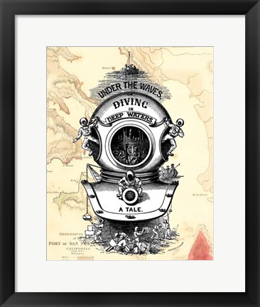 Framed Diving Helmet on Map Print