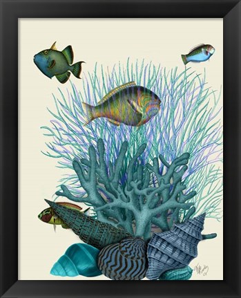 Framed Fish Blue Shells and Corals Print