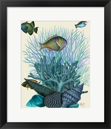 Framed Fish Blue Shells and Corals Print