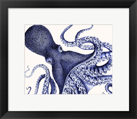 Framed Landscape Blue Octopus Print