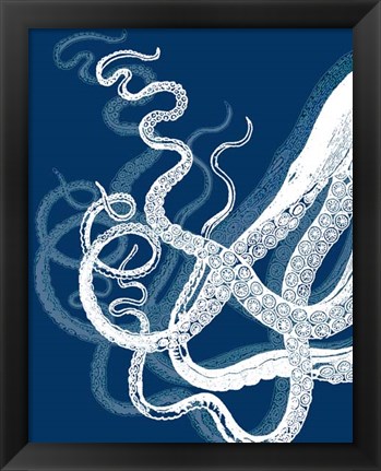 Framed Octopus Tentacles Blue And White Print