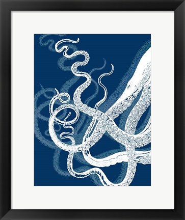 Framed Octopus Tentacles Blue And White Print