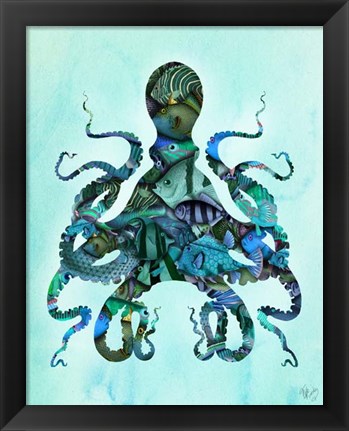 Framed Blue Fishy Octopus Print