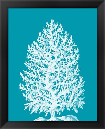 Framed Coral Tree White on Sea Blue Print