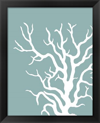 Framed Corals White on Mist Blue Green a Print