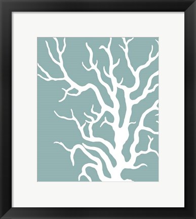 Framed Corals White on Mist Blue Green a Print