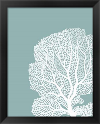 Framed Corals White on Mist Blue Green b Print