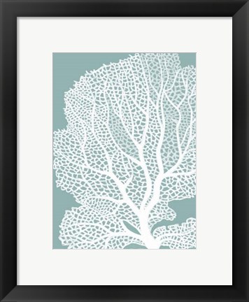 Framed Corals White on Mist Blue Green b Print