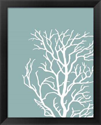 Framed Corals White on Mist Blue Green c Print