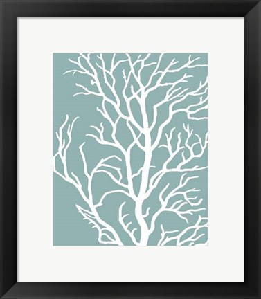 Framed Corals White on Mist Blue Green c Print