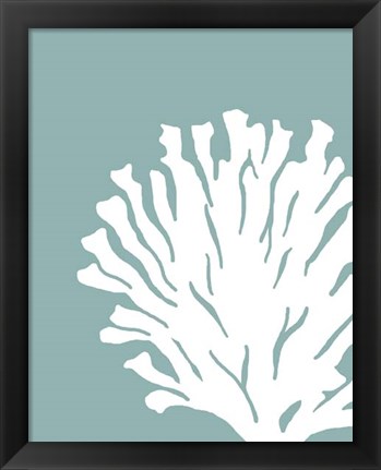 Framed Corals White on Mist Blue Green d Print