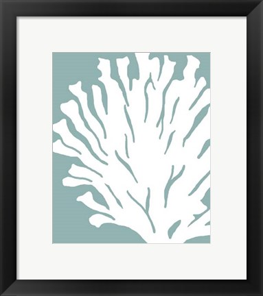 Framed Corals White on Mist Blue Green d Print