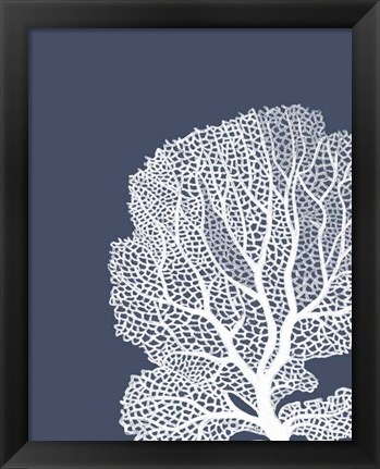 Framed Corals White on Indigo Blue b Print