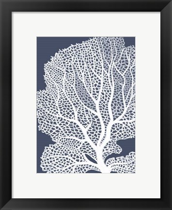 Framed Corals White on Indigo Blue b Print