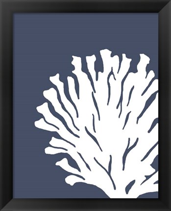 Framed Corals White on Indigo Blue d Print