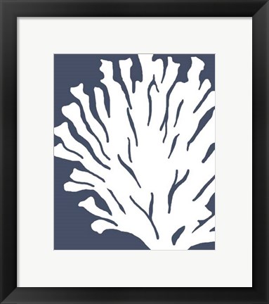 Framed Corals White on Indigo Blue d Print