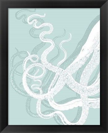 Framed Octopus Tentacles White on Seafoam Print