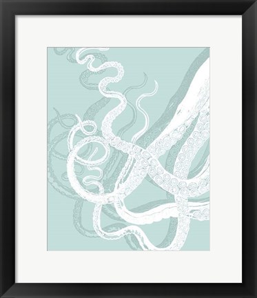 Framed Octopus Tentacles White on Seafoam Print