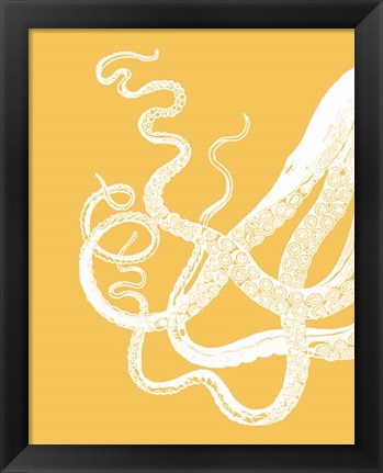 Framed Octopus Tentacles White On Mustard Print