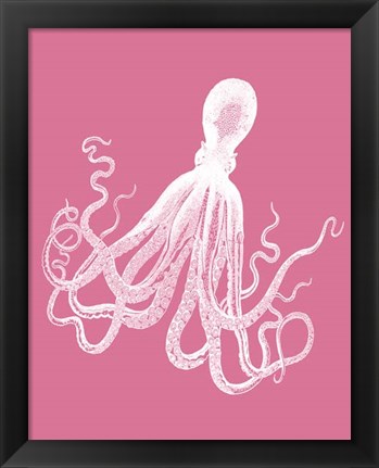 Framed Octopus 1 White on Pink Print