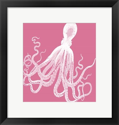 Framed Octopus 1 White on Pink Print