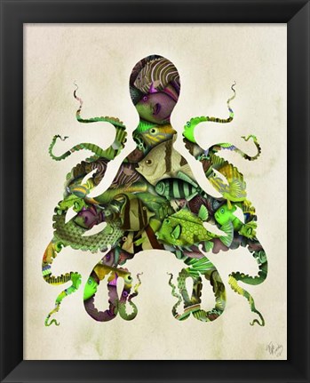 Framed Green and Purple Fishy Octopus Print