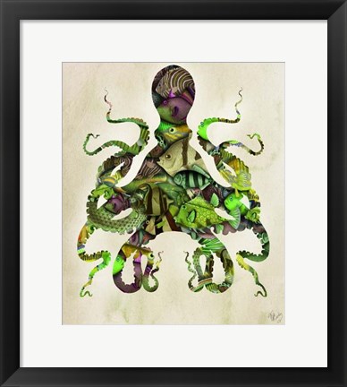 Framed Green and Purple Fishy Octopus Print