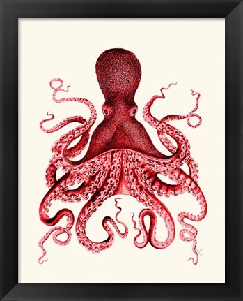 Framed Red Octopus 3 Print