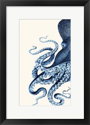 Framed Octopus Navy Blue and Cream a Print