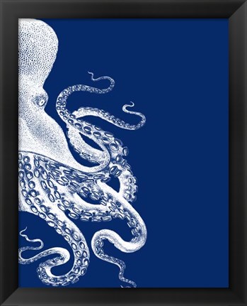 Framed Octopus Navy Blue and Cream b Print