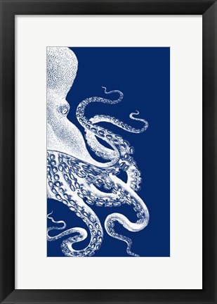 Framed Octopus Navy Blue and Cream b Print