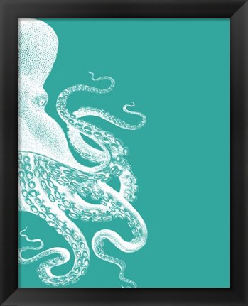 Framed Octopus Green and Cream b Print