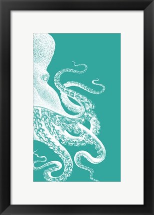 Framed Octopus Green and Cream b Print