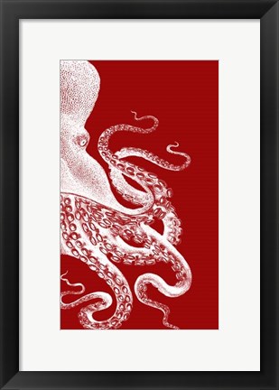 Framed Octopus Red and White b Print