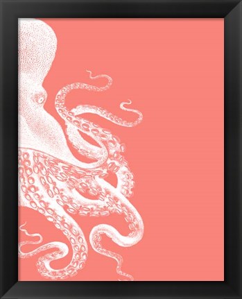 Framed Octopus Coral and Cream b Print