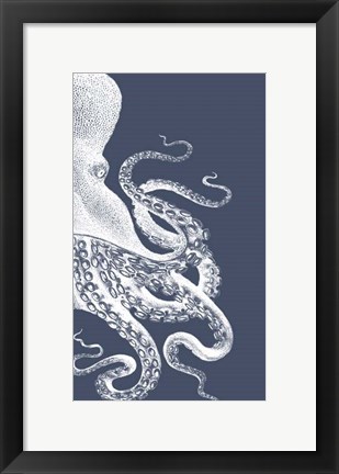 Framed Octopus Indigo Blue and Cream b Print