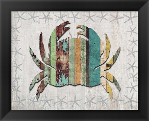 Framed Distressed Wood Style Crab 1 Print