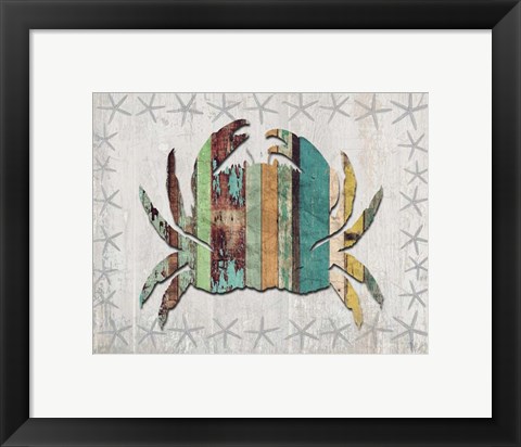 Framed Distressed Wood Style Crab 1 Print