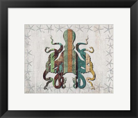 Framed Distressed Wood Style Octopus 1 Print