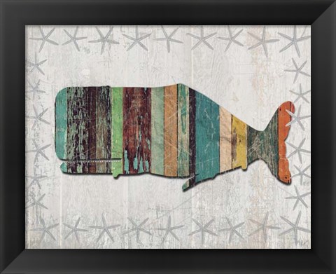 Framed Distressed Wood Style Whale 1 Print