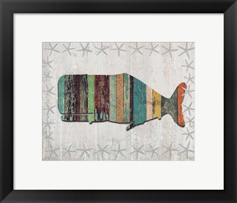 Framed Distressed Wood Style Whale 1 Print