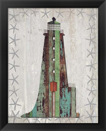 Framed Distressed Wood Style Lighthouse 1 Print