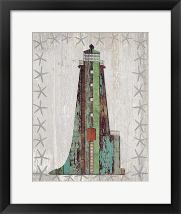 Framed Distressed Wood Style Lighthouse 1 Print