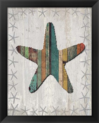 Framed Distressed Wood Style Starfish 1 Print