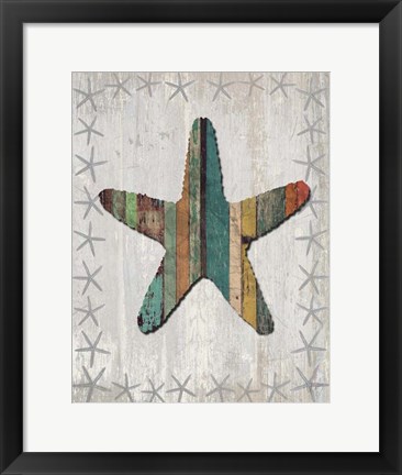 Framed Distressed Wood Style Starfish 1 Print