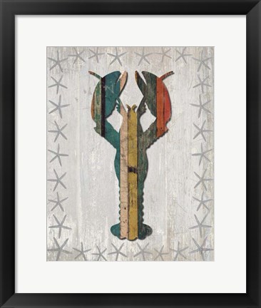 Framed Distressed Wood Style Lobster 1 Print