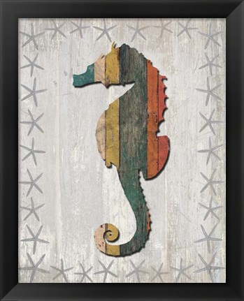 Framed Distressed Wood Style Seahorse 1 Print